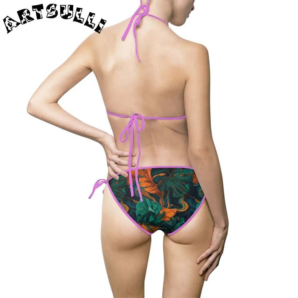 Tropical Print Halter Bikini Swimsuit, Artsulli - Art is Long, Life is Short, All Over Prints, , , , , , , 