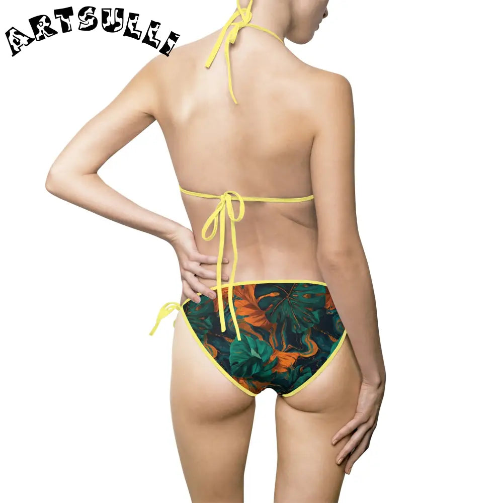Tropical Print Halter Bikini Swimsuit, Artsulli - Art is Long, Life is Short, All Over Prints, , , , , , , 