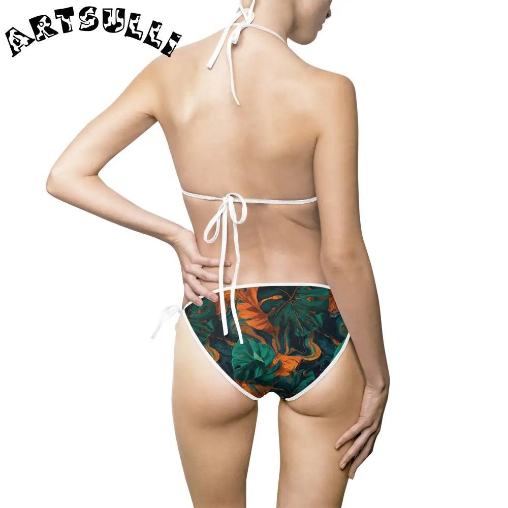 Tropical Print Halter Bikini Swimsuit, Artsulli - Art is Long, Life is Short, All Over Prints, , , , , , , 