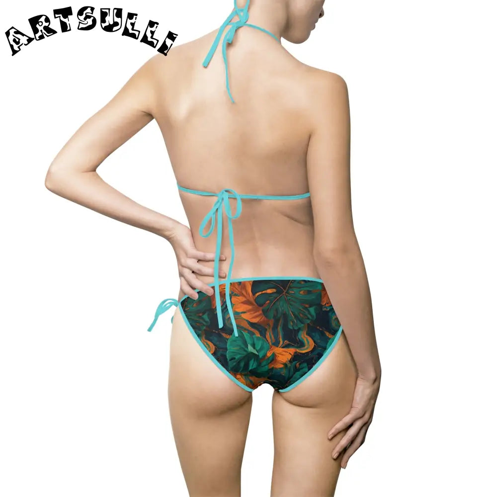 Tropical Print Halter Bikini Swimsuit, Artsulli - Art is Long, Life is Short, All Over Prints, , , , , , , 