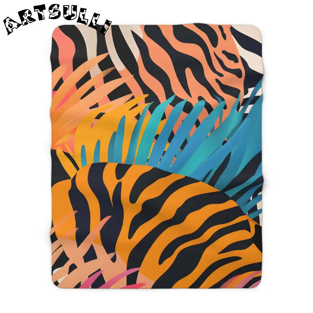 Tropical Tiger Print Cozy Fleece Blanket, Artsulli - Art is Long, Life is Short, Home Decor, Size, 60" × 80", , , , , 89894529576230