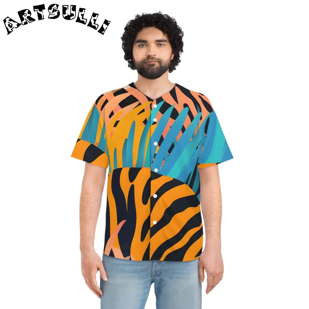 Tropical Tiger Stripes Orange Baseball Jersey, Artsulli - Art is Long, Life is Short, All Over Prints, , , , , , , 