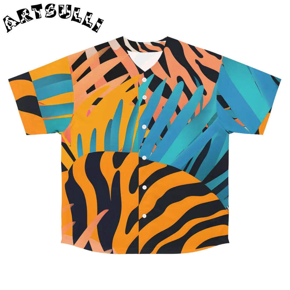 Tropical Tiger Stripes Orange Baseball Jersey, Artsulli - Art is Long, Life is Short, All Over Prints, Size, S, Color, Seam thread color automatically matched to design, , , 89063267951431