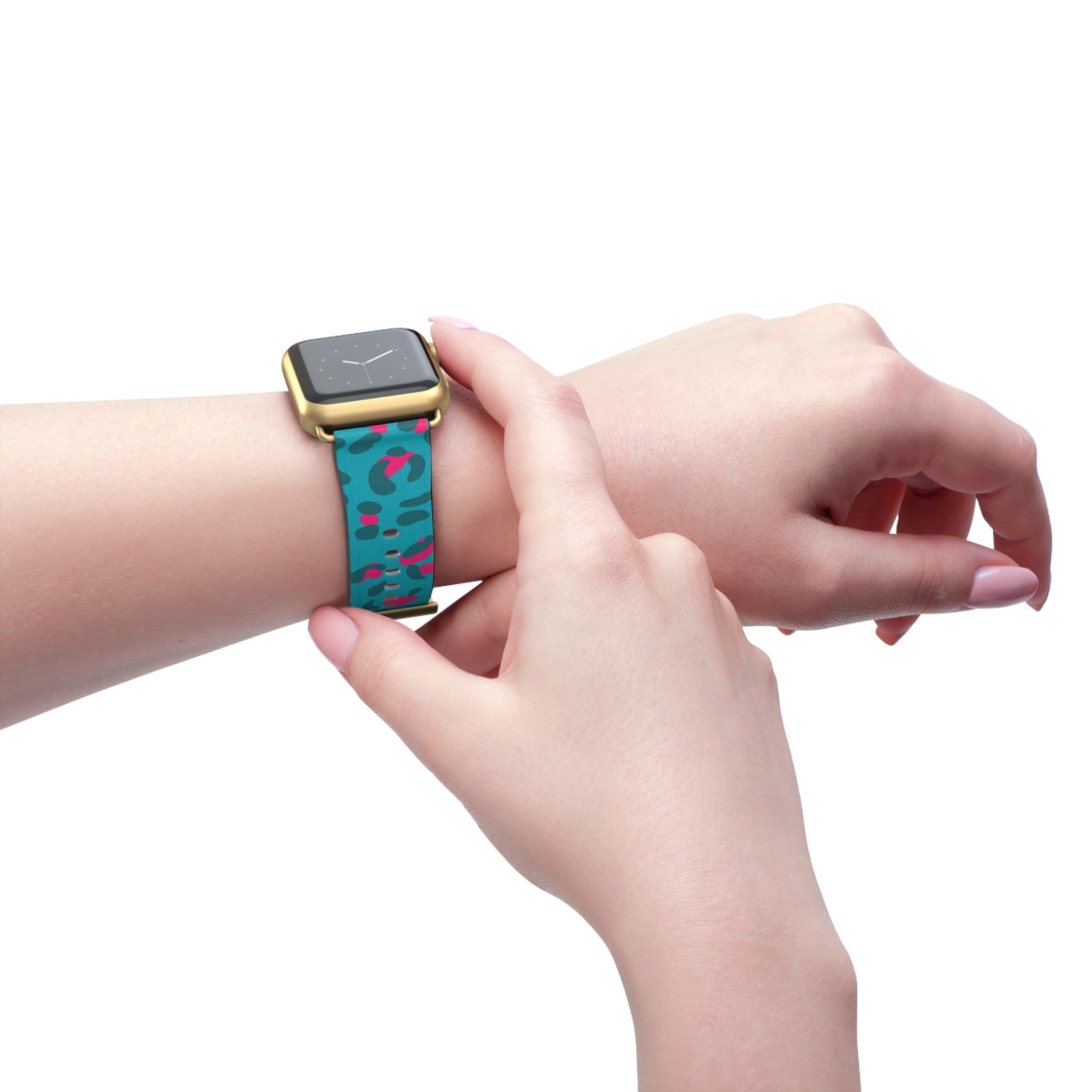 Turquoise and Pink Leopard Print Apple Watch Band, Artsulli - Art is Long, Life is Short, Accessories, , , , , , , 