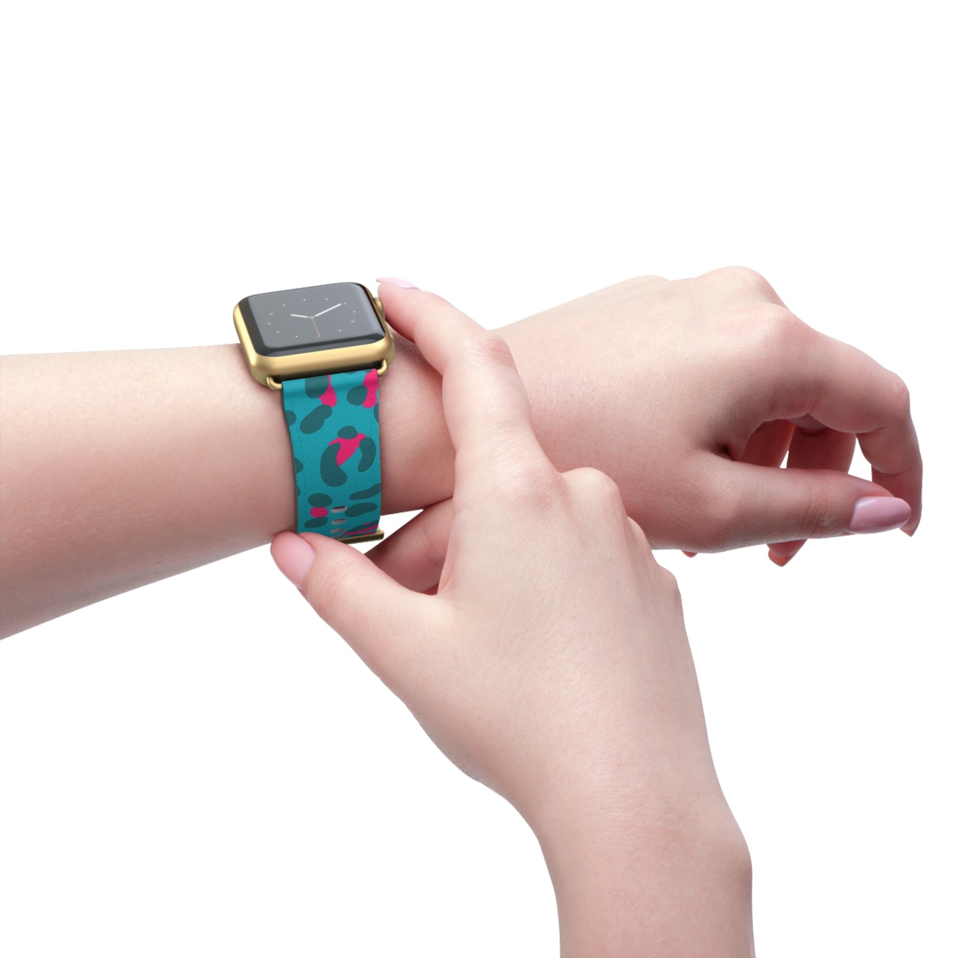 Turquoise and Pink Leopard Print Apple Watch Band, Artsulli - Art is Long, Life is Short, Accessories, , , , , , , 