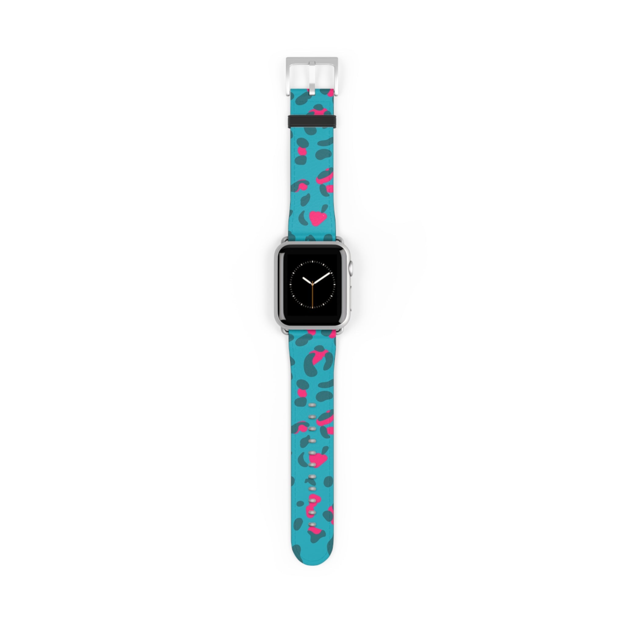 Turquoise and Pink Leopard Print Apple Watch Band, Artsulli - Art is Long, Life is Short, Accessories, Size, 38 - 41 mm, Color, Silver Matte, , , 23715183579383234557