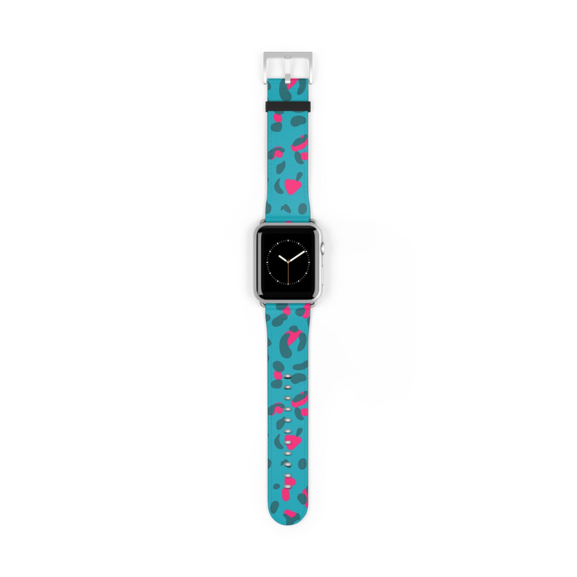 Turquoise and Pink Leopard Print Apple Watch Band, Artsulli - Art is Long, Life is Short, Accessories, Size, 42 - 45 mm, Color, Silver Matte, , , 19705523121926518871