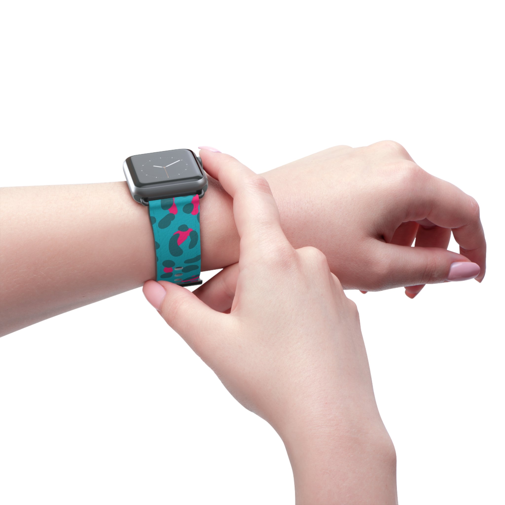 Turquoise and Pink Leopard Print Apple Watch Band, Artsulli - Art is Long, Life is Short, Accessories, , , , , , , 