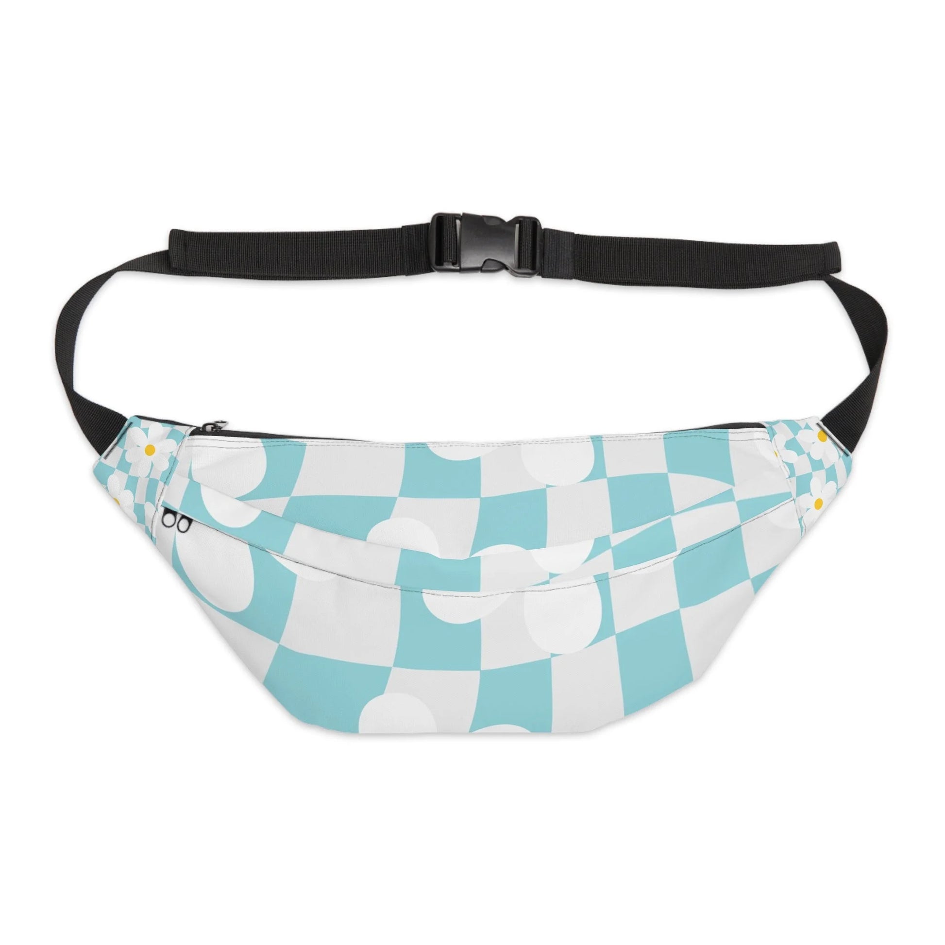 Turquoise Cloud Checkered Print Fanny Pack, Artsulli - Art is Long, Life is Short, Bags, Size, 8" × 9" × 4'', , , , , 17766589601562992709