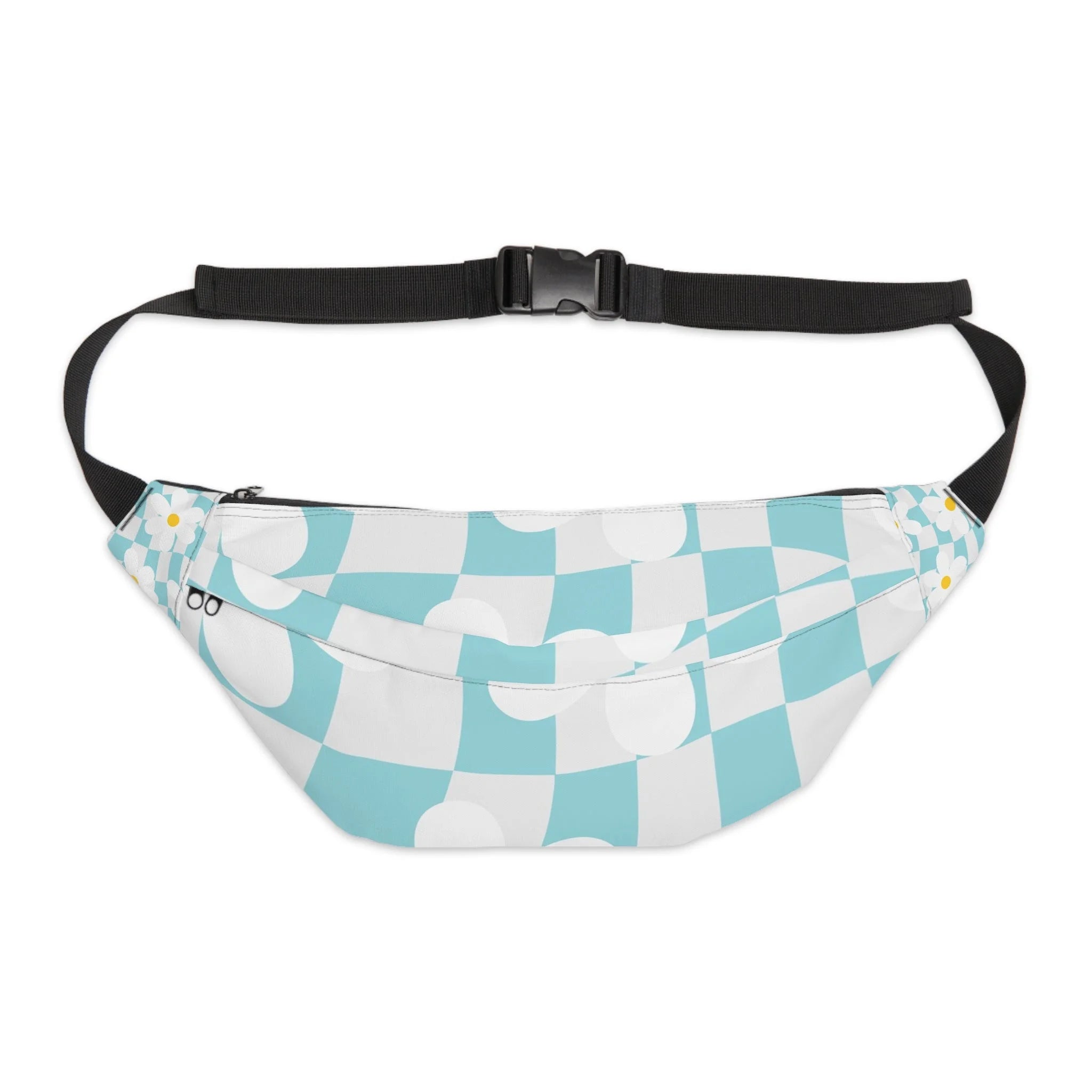 Turquoise Cloud Checkered Print Fanny Pack, Artsulli - Art is Long, Life is Short, Bags, Size, 8" × 9" × 4'', , , , , 17766589601562992709