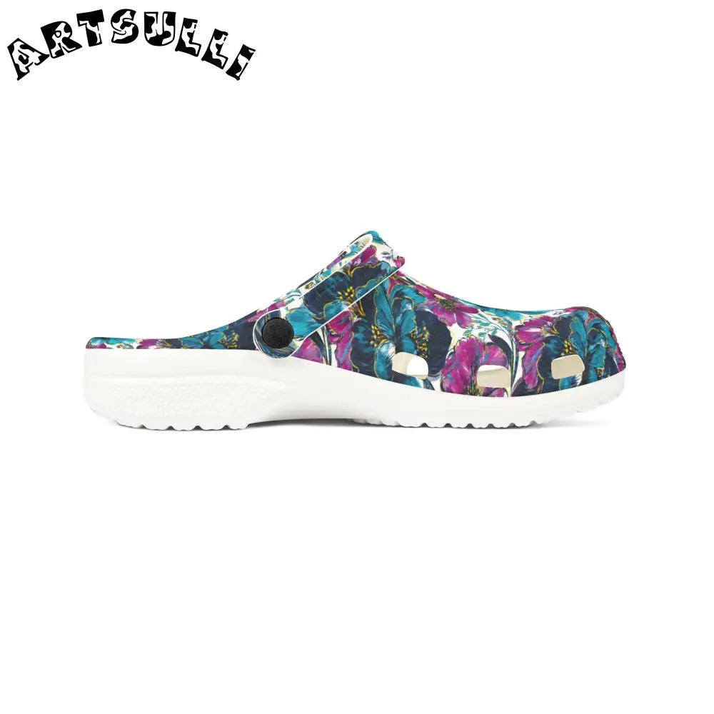 Turquoise Magenta Floral Eva Foam Clogs, Artsulli - Art is Long, Life is Short, Shoes, , , , , , , 