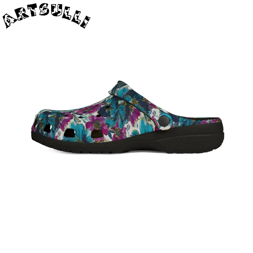 Turquoise Magenta Floral Eva Foam Clogs, Artsulli - Art is Long, Life is Short, Shoes, , , , , , , 