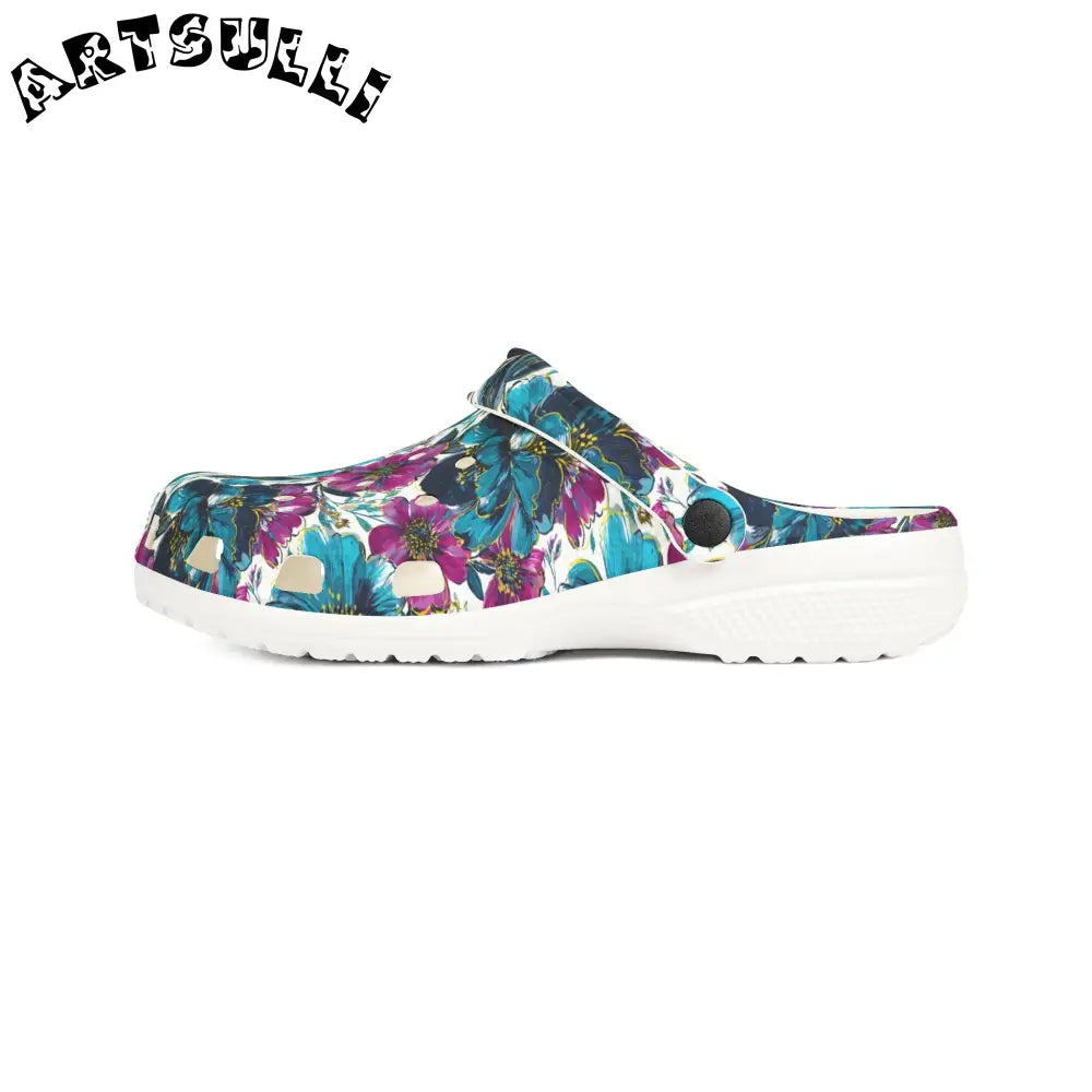 Turquoise Magenta Floral Eva Foam Clogs, Artsulli - Art is Long, Life is Short, Shoes, , , , , , , 