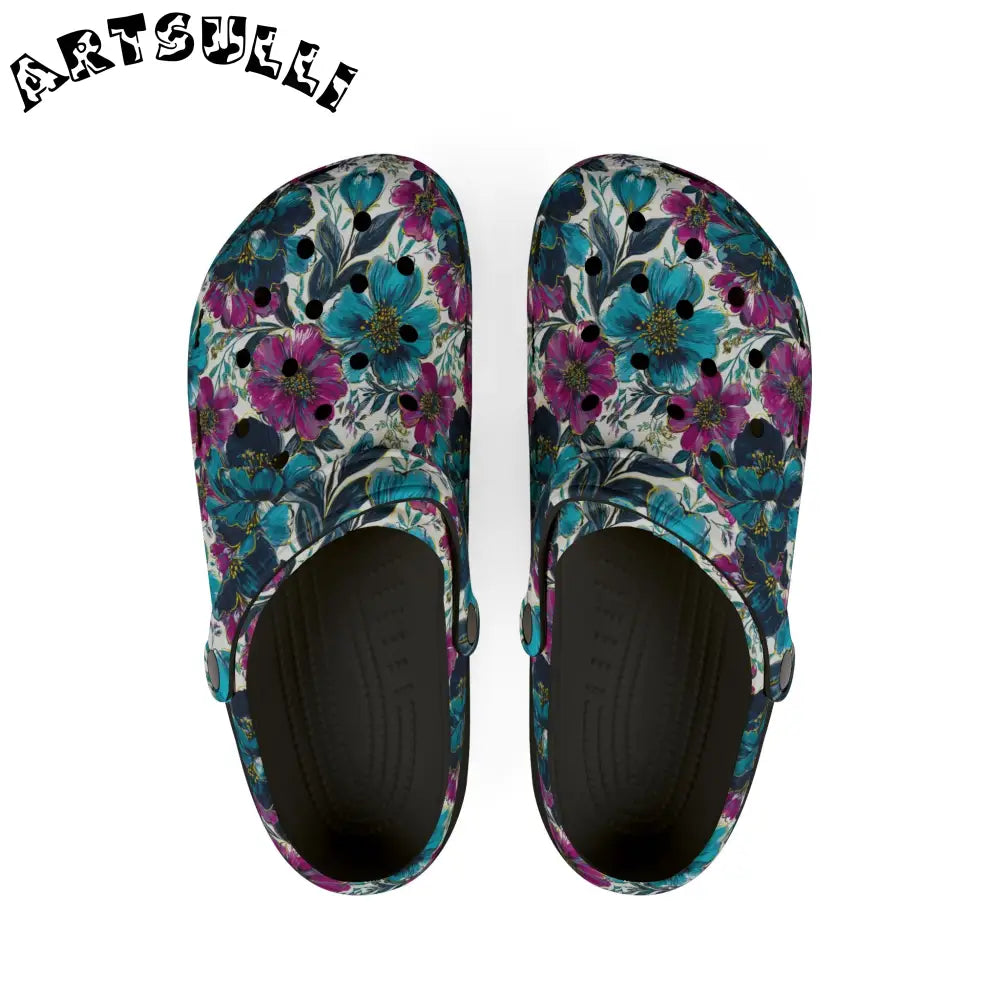 JAKKOUTTHEBXX Turquoise Magenta Floral Eva Foam Clogs 2025