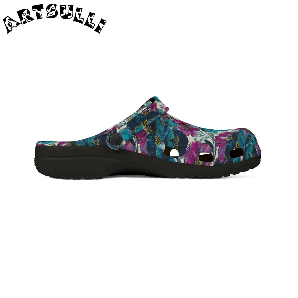 Turquoise Magenta Floral Eva Foam Clogs, Artsulli - Art is Long, Life is Short, Shoes, , , , , , , 