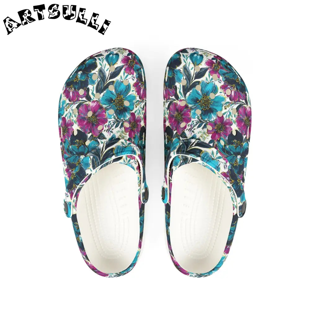 JAKKOUTTHEBXX Turquoise Magenta Floral Eva Foam Clogs 2025