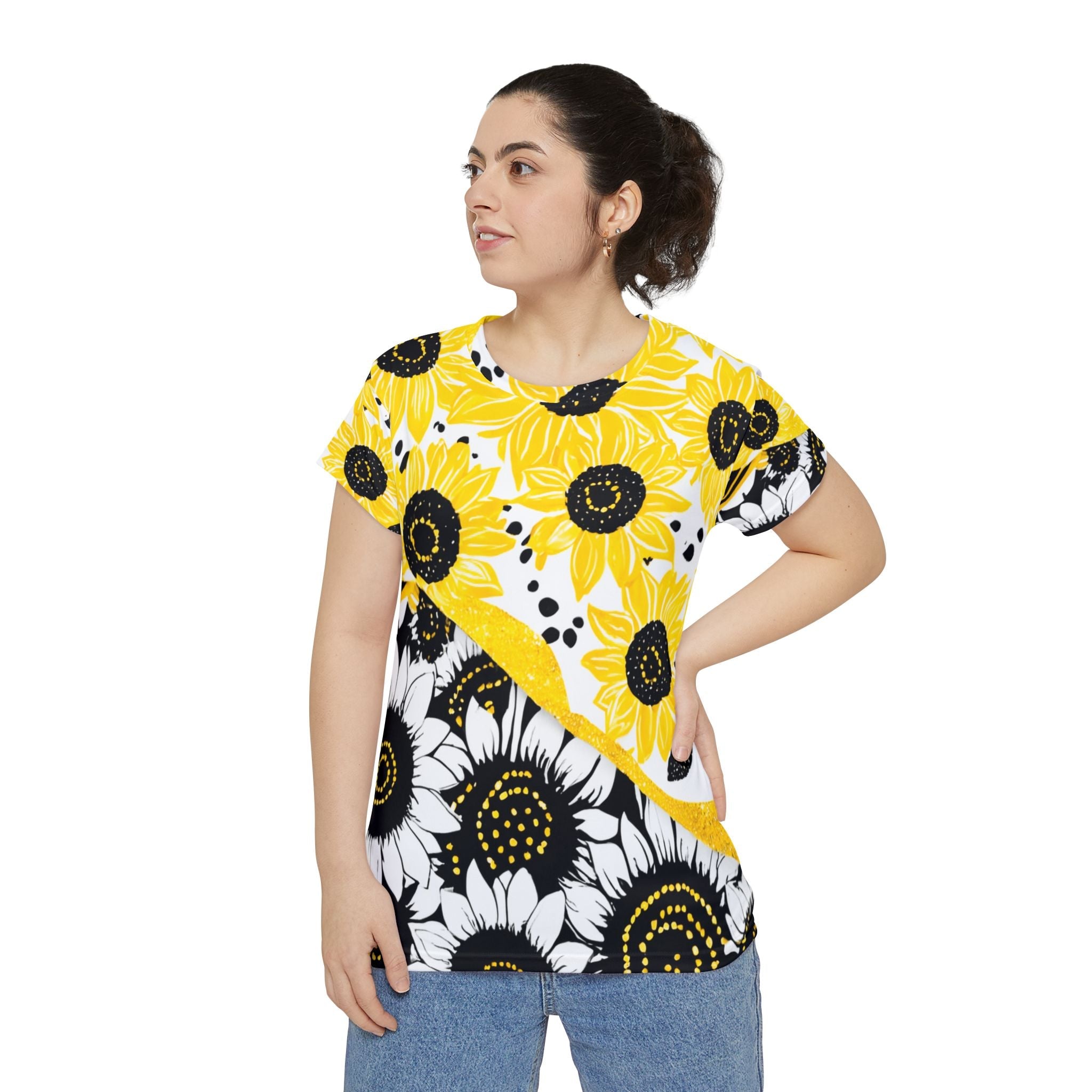 Two-Tone Sunflower T-Shirt, Artsulli - Art is Long, Life is Short, All Over Prints, , , , , , , 