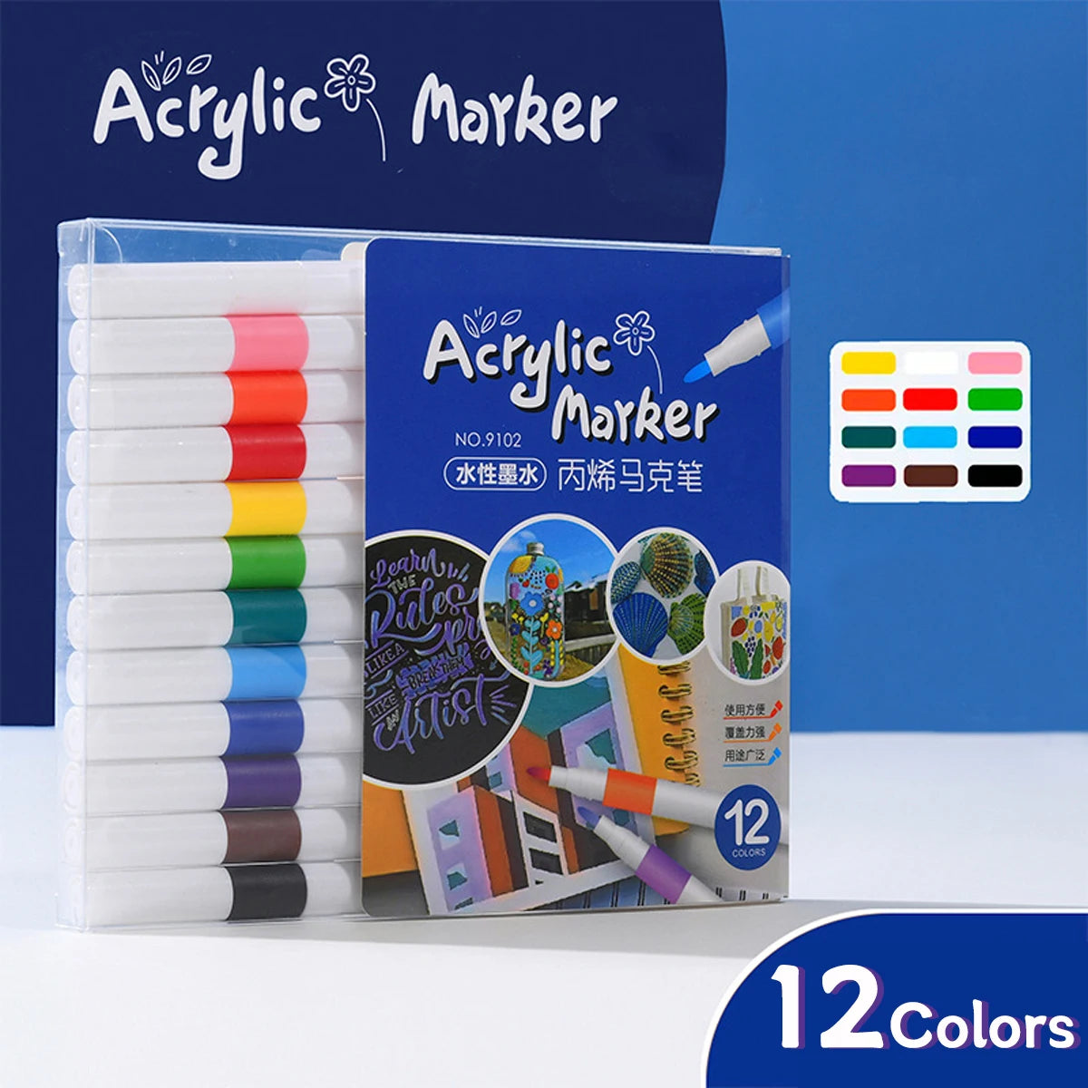 Acrylic Marker 12-80 Colors Pen Set for Draw Sketching Paint Art Markers Graffiti Stone Ceramic Glass Wood DIY Crafts Supplies