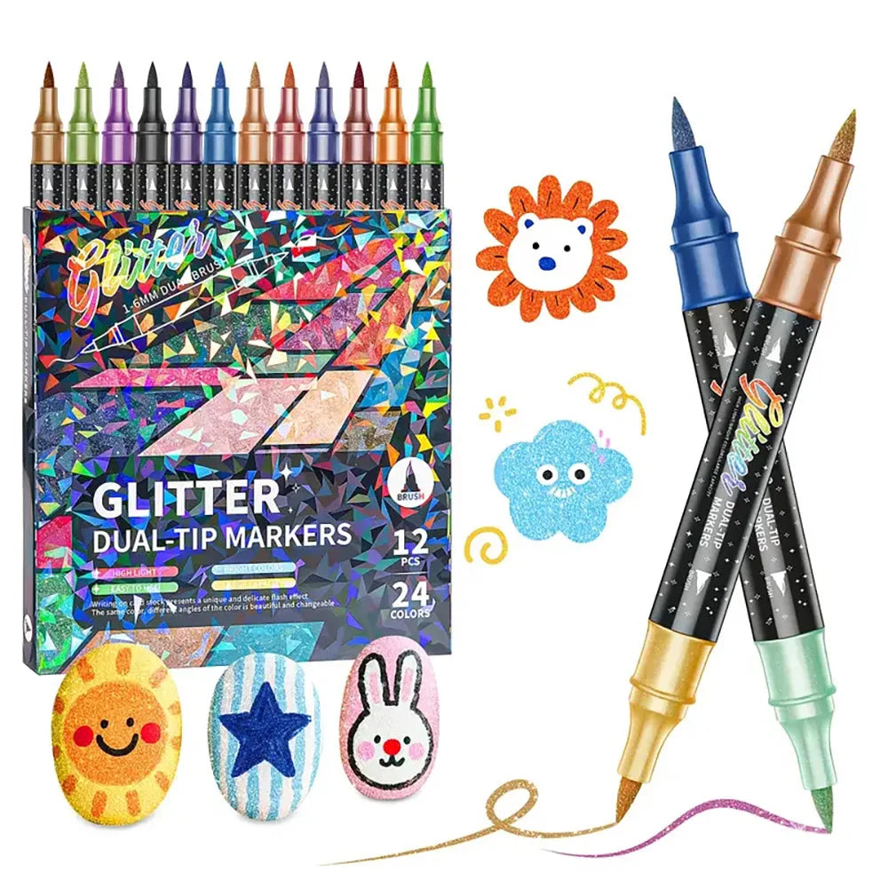 Dual Tip Glitter Brush Markers, Vibrant Colors for Doodling & Card Making. Perfect for Adult DIY Crafts & Art Supplies