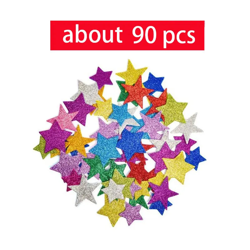 50-250pcs Colorful Glitter Foam Stickers Self Adhesive Stars Hearts Kid's Arts Craft Supplies Greeting Cards Home Decoration Toy