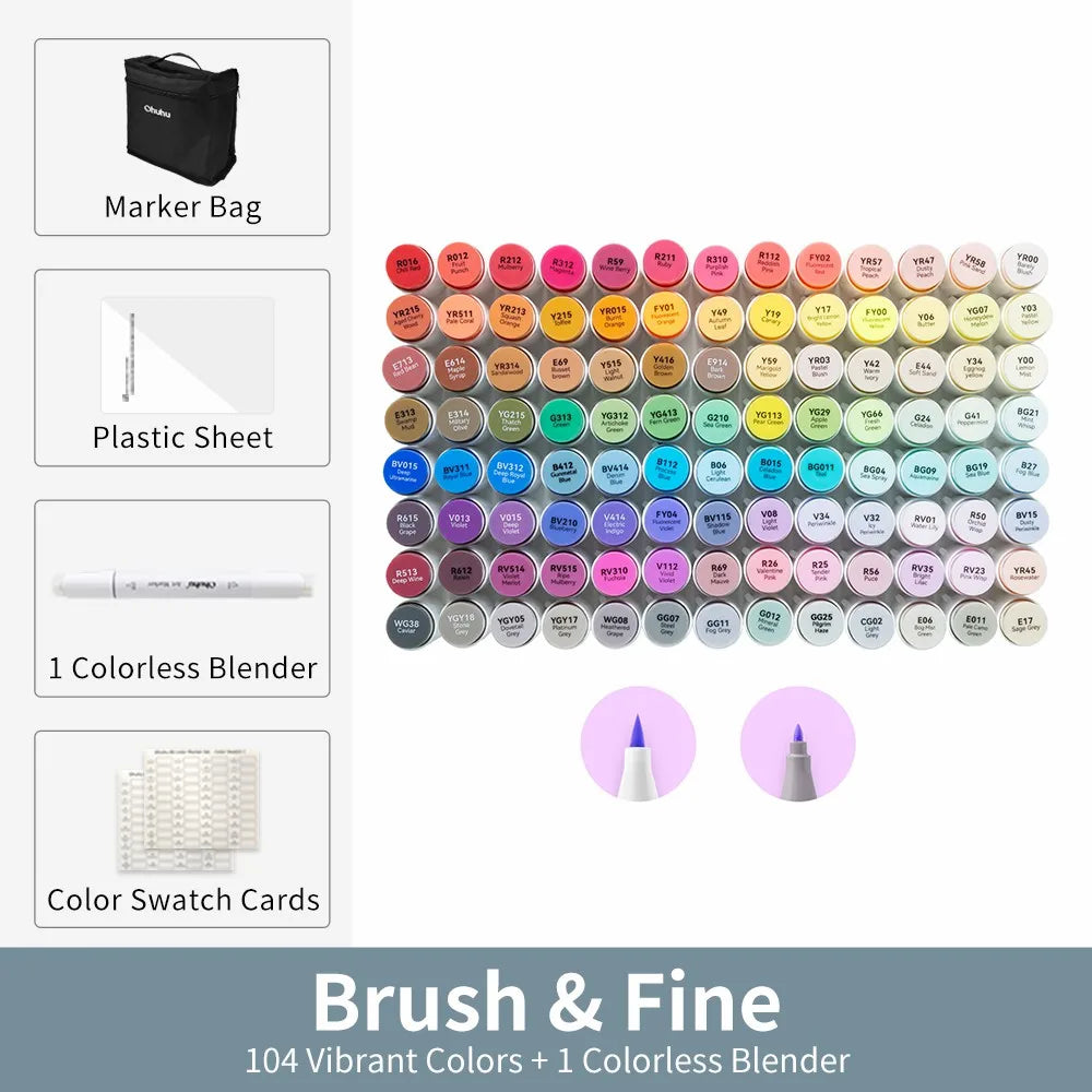 Ohuhu Honolulu 104 Colors Marker Pen Set Alcohol Art Markers Refillable Dual Tips Sketching Drawing Manga School Art Supplies