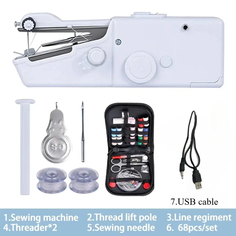 New Hand Sewing Machine Portable Sewing Machine Quick Handheld Sewing Tool Mini Electric Home DIY Apparel Supplies Arts Crafts