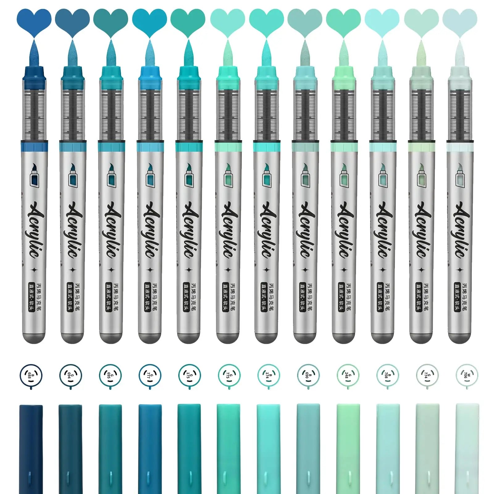 Acrylic Paint Markers ,12 pcs Brush Tip Acrylic Paint Pens Set with 9 Professional Color Series for DIY & Art Supplies