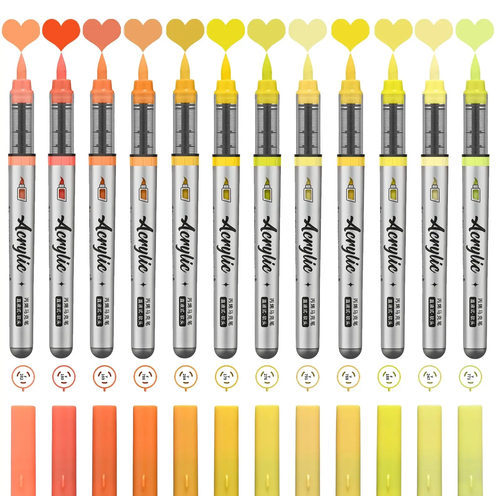 Acrylic Paint Markers ,12 pcs Brush Tip Acrylic Paint Pens Set with 9 Professional Color Series for DIY & Art Supplies