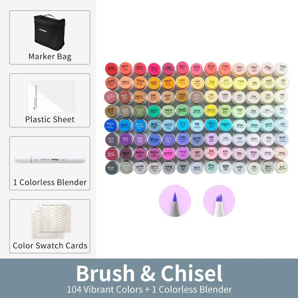 Ohuhu Honolulu 104 Colors Marker Pen Set Alcohol Art Markers Refillable Dual Tips Sketching Drawing Manga School Art Supplies