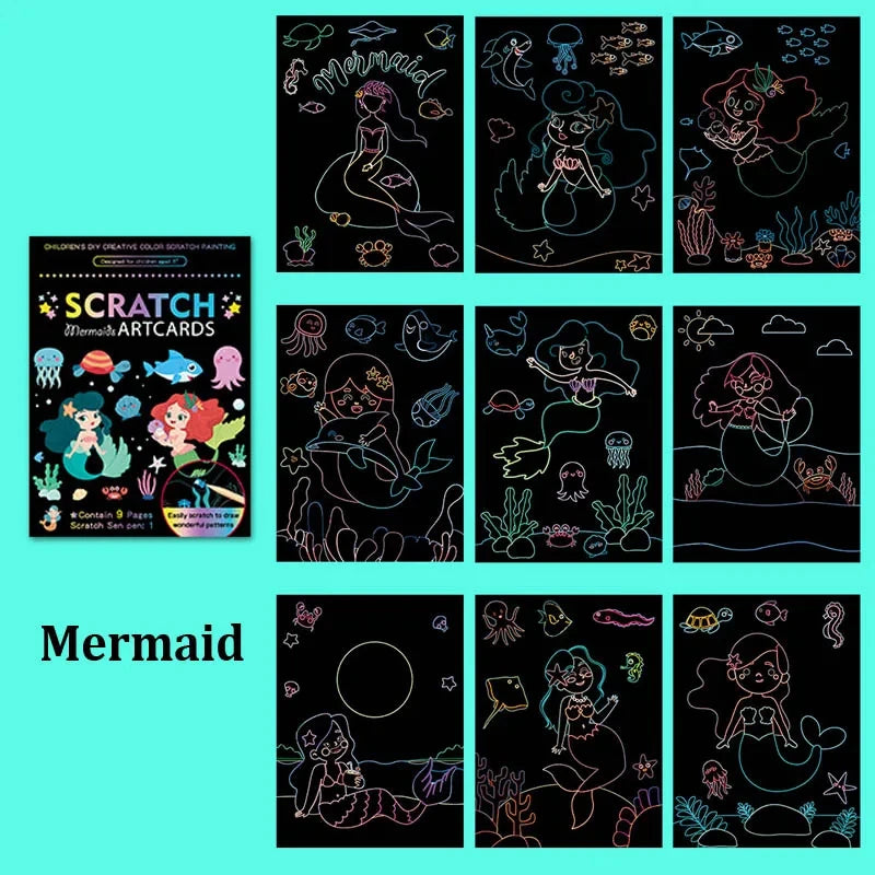 Children Scratch Painting Set Cartoon Colorful Card DIY Drawing Toys Early Education Template Art Supplies Birthday Gifts TMZ