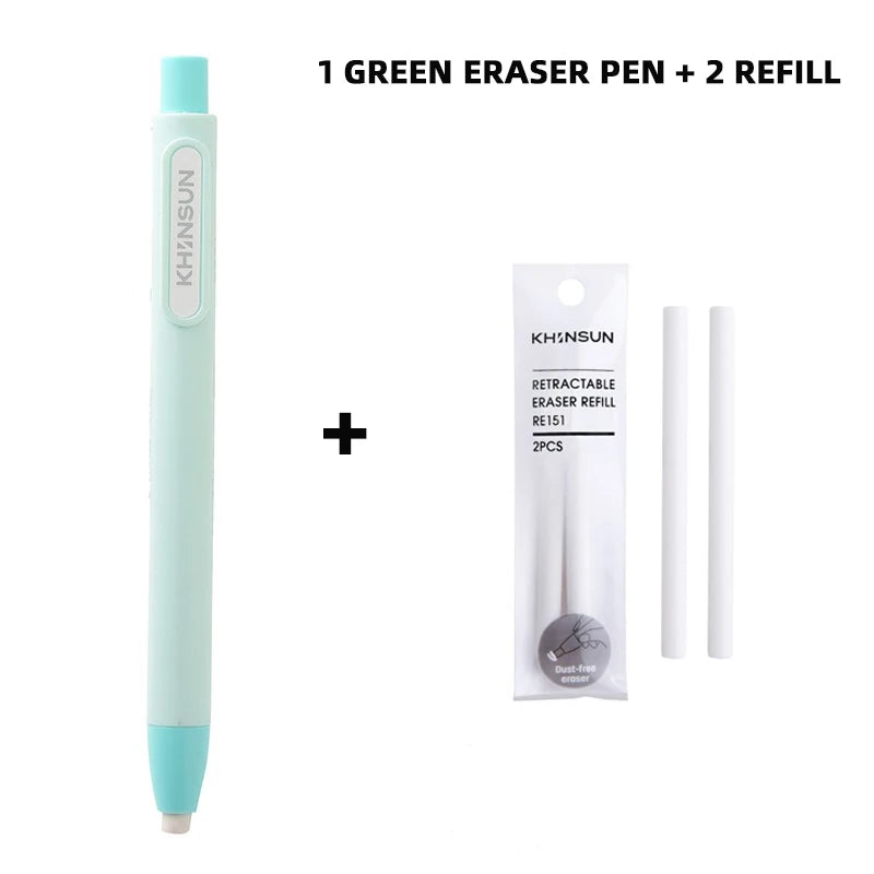 Press Eraser Pen with Replaceable Core Retractable and Pushable Art Eraser for Students and Children Stationery Supplies