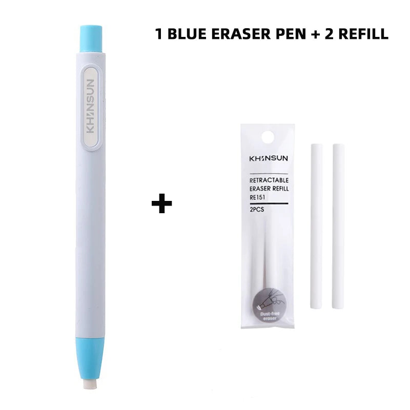 Press Eraser Pen with Replaceable Core Retractable and Pushable Art Eraser for Students and Children Stationery Supplies