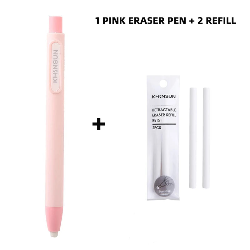 Press Eraser Pen with Replaceable Core Retractable and Pushable Art Eraser for Students and Children Stationery Supplies