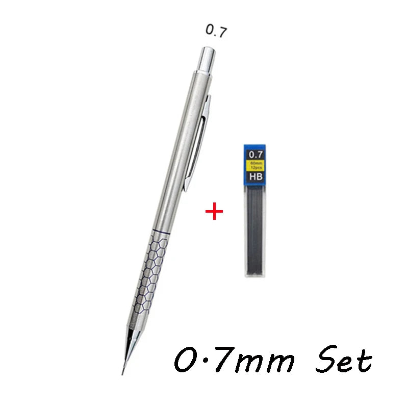 0.5 0.7 0.9mm Metal Mechanical Pencil with Eraser Set 2B/HB Lead Art Sketch Drawing Supplies Automatic Pencil Writing Stationery