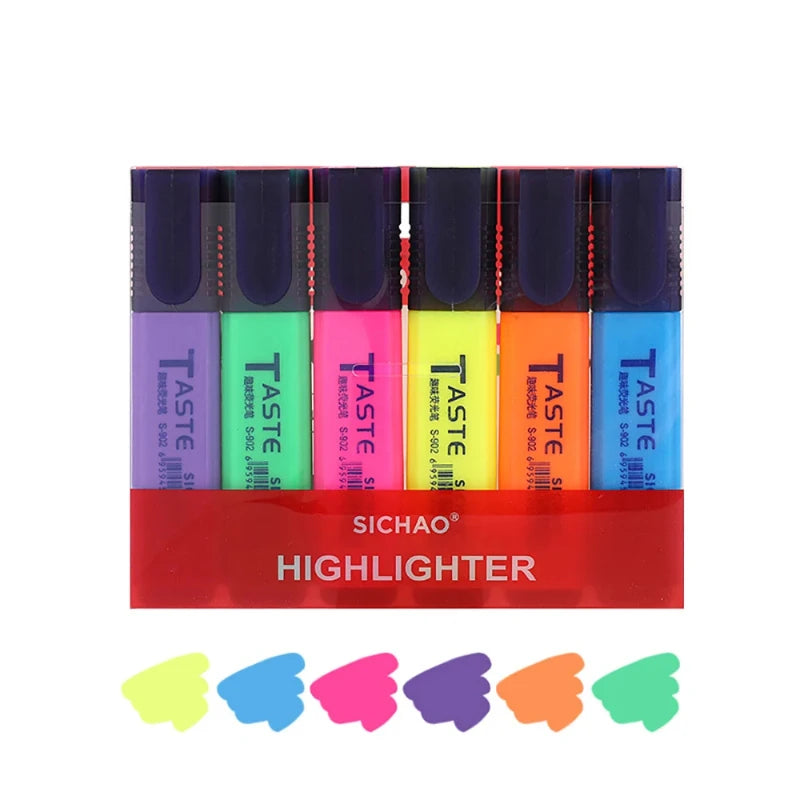 4/6/8 Colors Highlighters Oblique Tip Fluorescent Pens Smudge Proof For Student Gift Art Office Stationery School Supplies