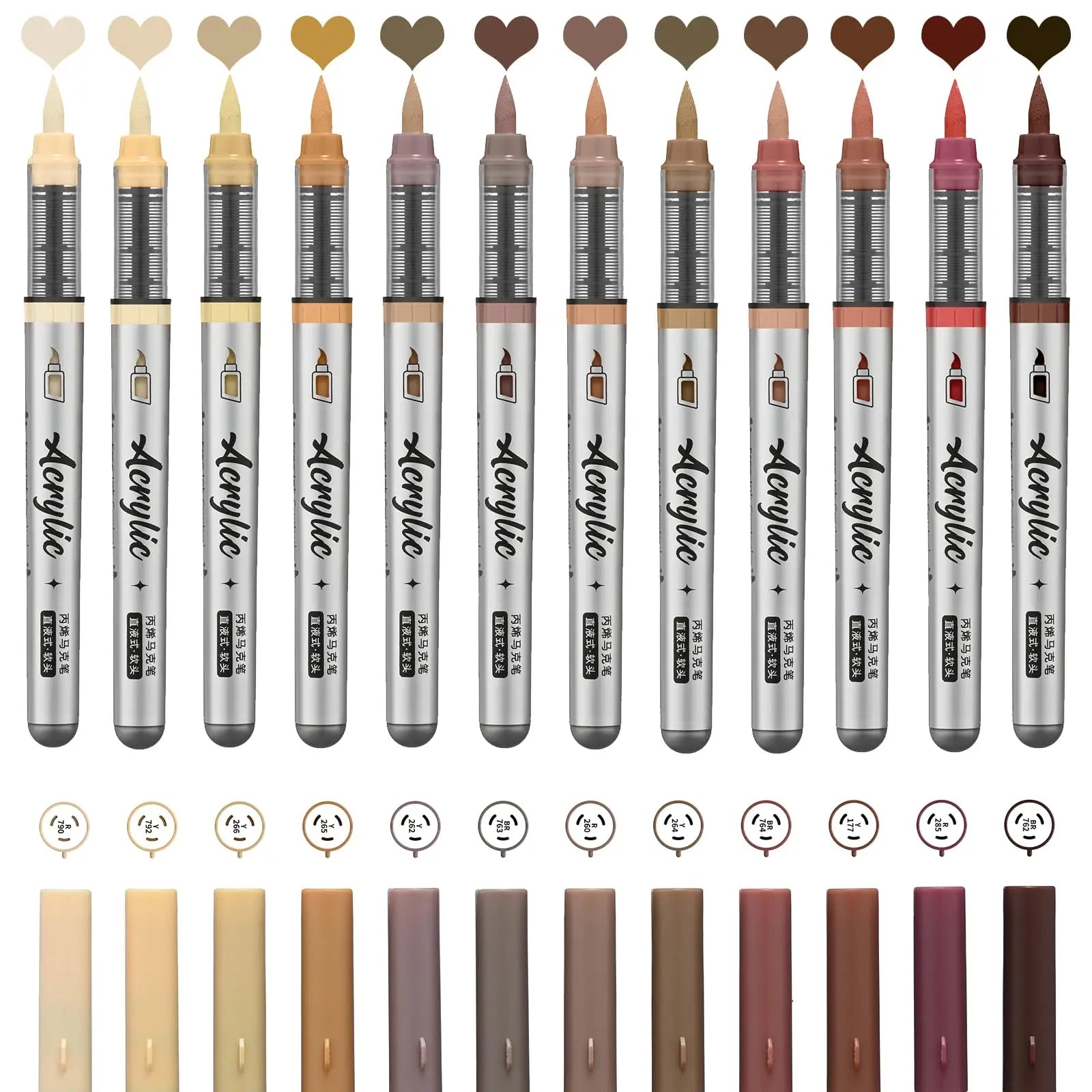 Acrylic Paint Markers ,12 pcs Brush Tip Acrylic Paint Pens Set with 9 Professional Color Series for DIY & Art Supplies