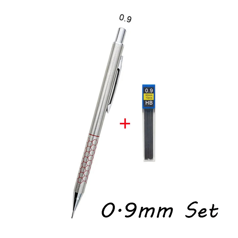 0.5 0.7 0.9mm Metal Mechanical Pencil with Eraser Set 2B/HB Lead Art Sketch Drawing Supplies Automatic Pencil Writing Stationery
