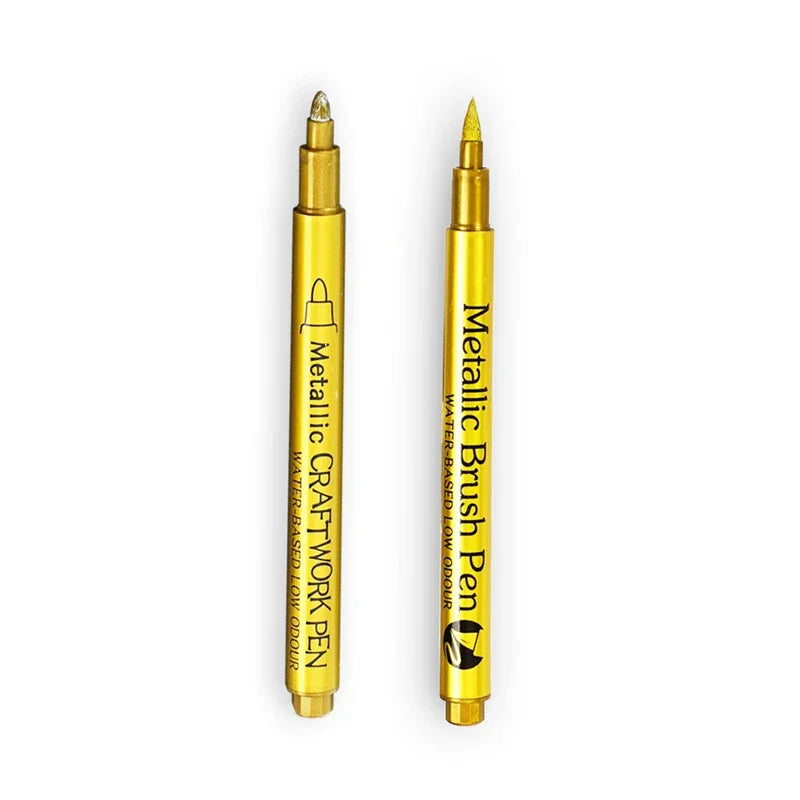 2/1Pc Brush Metallic Marker Pens Gold Silver Color Permanent Art Marker For Manga Crafts Scrapbooking School Stationery Supplies