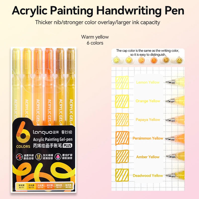 Languo 90 Colors Painting Acrylic Gel Pens Large Capacity Ink Pen for Drawing Diary Diy Coloring Doodling Painting Art Supplies