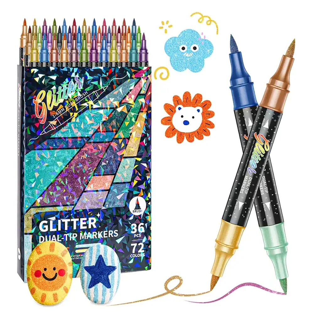 Dual Tip Glitter Brush Markers, Vibrant Colors for Doodling & Card Making. Perfect for Adult DIY Crafts & Art Supplies