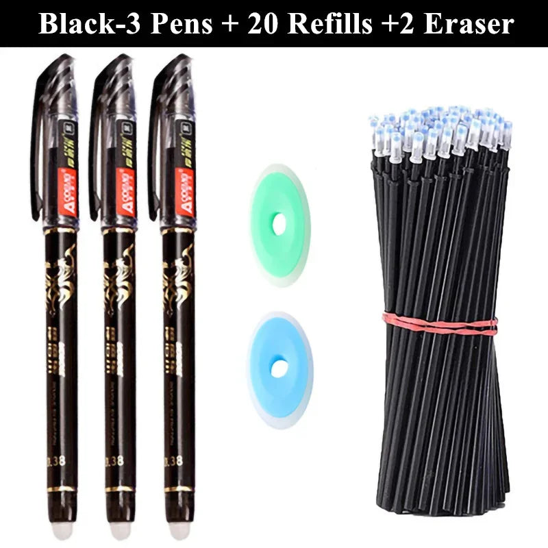 3 Erasable Gel Pens 20 Pen Refills 2 Eraser Reusable Writing Drawing Sketch Pens with Refill for Students Office School Supplies