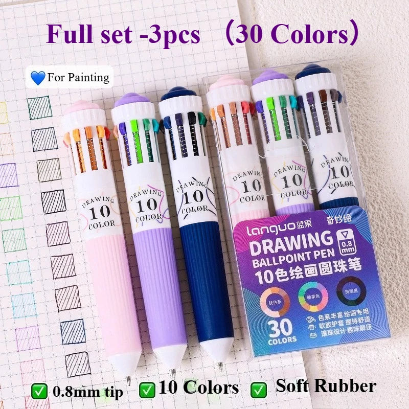 Languo Ballpoint Pens 28 Color Cartoon 0.8mm Soft Grip Press Multicolor for Writing Drawing Overlay School Supplies Stationery