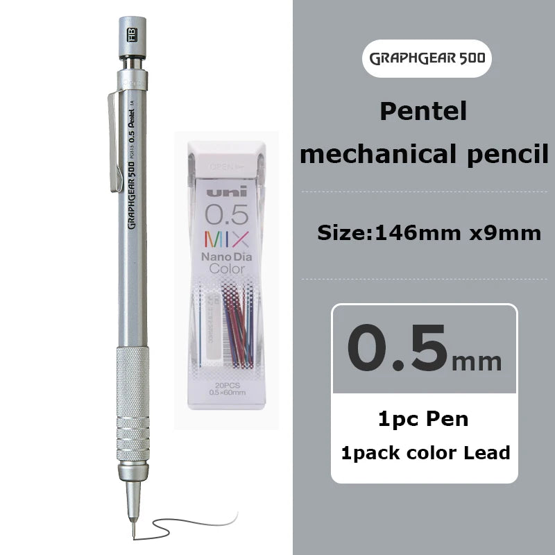 Pentel Mechanical Pencil GraphGear 500 Non-Breakable Lead Auto Pencils Professional Art Comic Drawing Pen School Useful Supplies