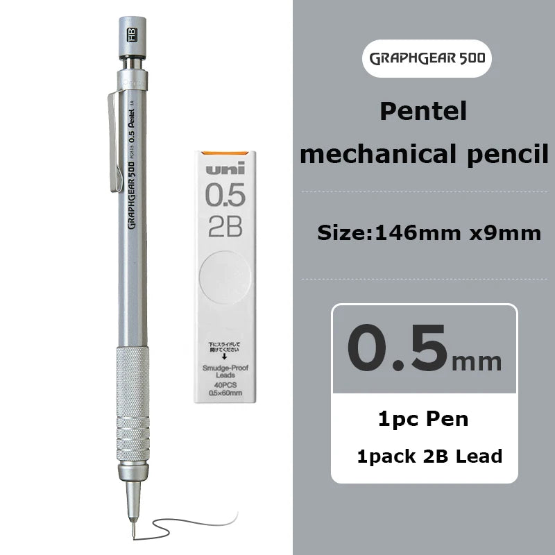 Pentel Mechanical Pencil GraphGear 500 Non-Breakable Lead Auto Pencils Professional Art Comic Drawing Pen School Useful Supplies