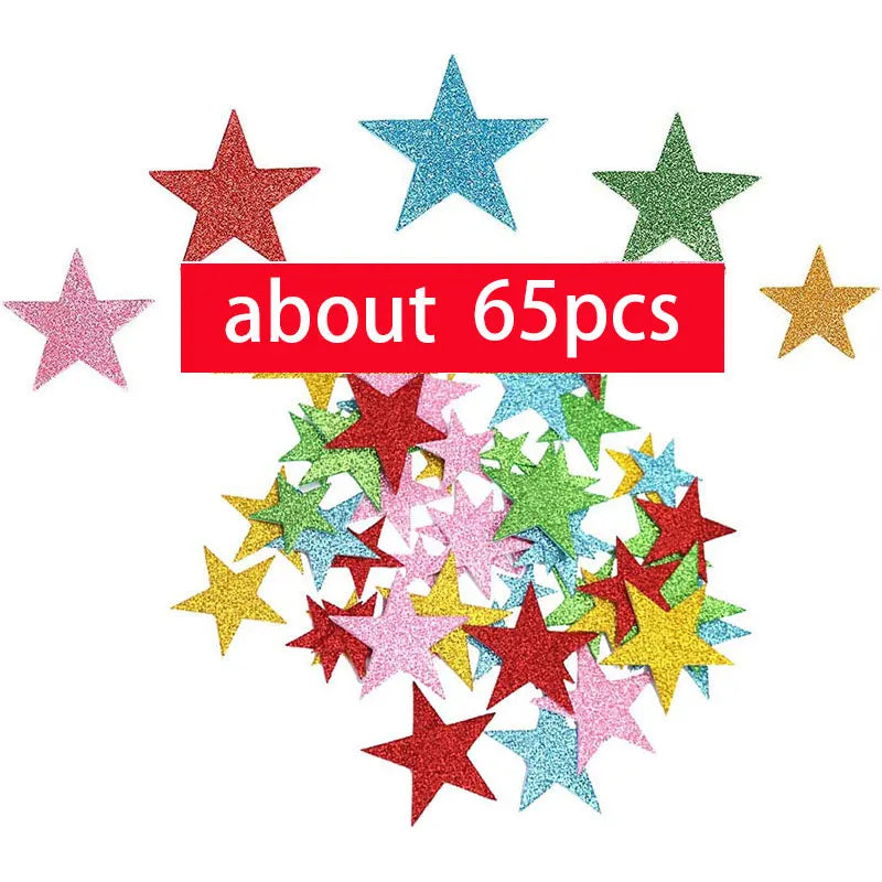 50-250pcs Colorful Glitter Foam Stickers Self Adhesive Stars Hearts Kid's Arts Craft Supplies Greeting Cards Home Decoration Toy