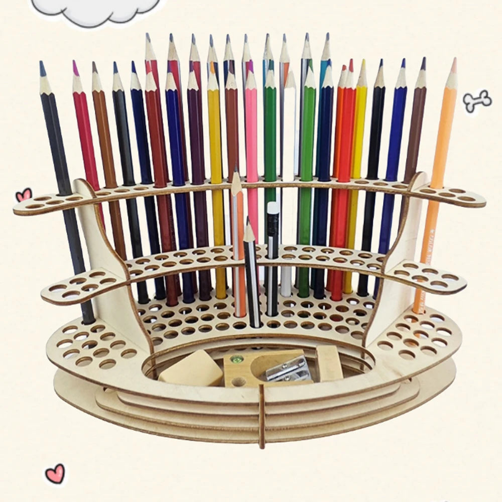 67-Slot Premium Wooden Brush Holder - Durable Artist Desk Organizer, Pencil & Paint Brushes Storage, Elegant Art & Craft Supplie