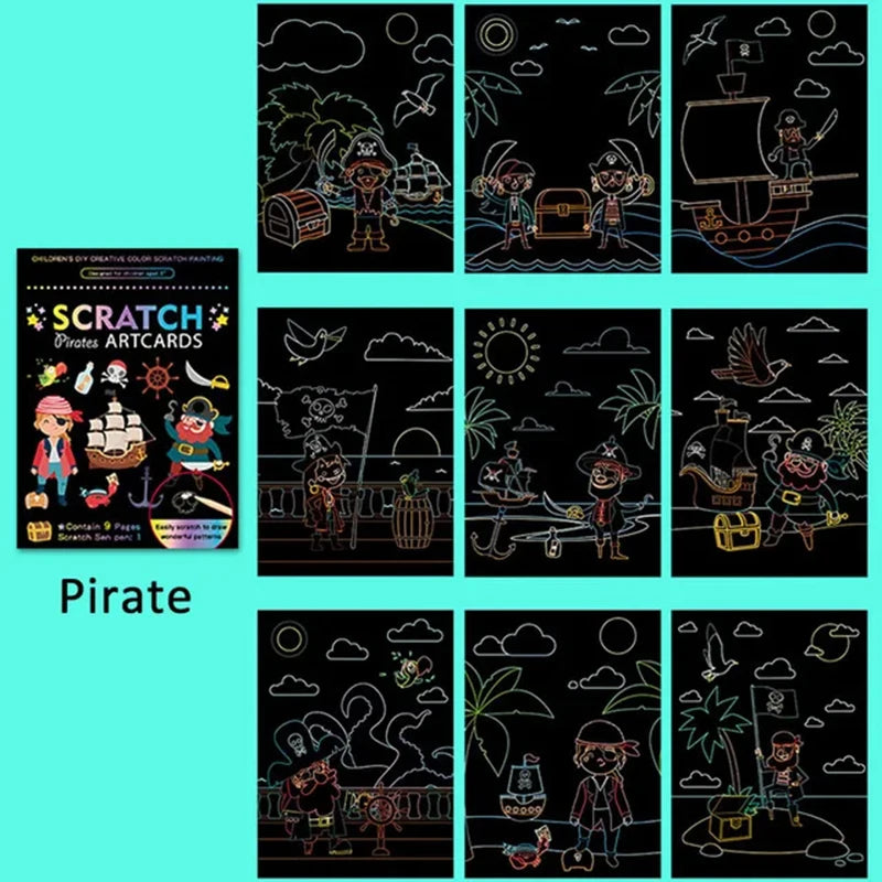 Children Scratch Painting Set Cartoon Colorful Card DIY Drawing Toys Early Education Template Art Supplies Birthday Gifts TMZ