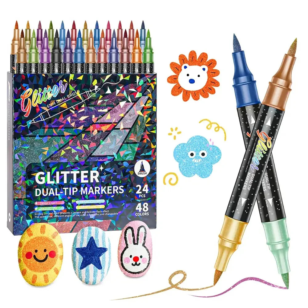 Dual Tip Glitter Brush Markers, Vibrant Colors for Doodling & Card Making. Perfect for Adult DIY Crafts & Art Supplies