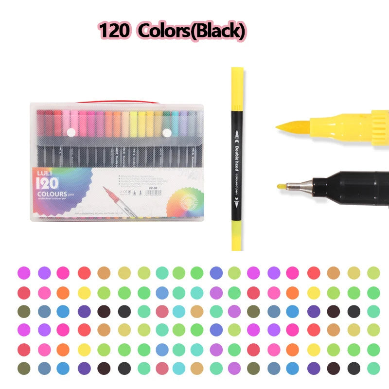 12-120 Colors Markers Set Dual Tip Brush Pen Fine Tip Painting Watercolor Art Marker Pens for Manga Art Drawing Supplies