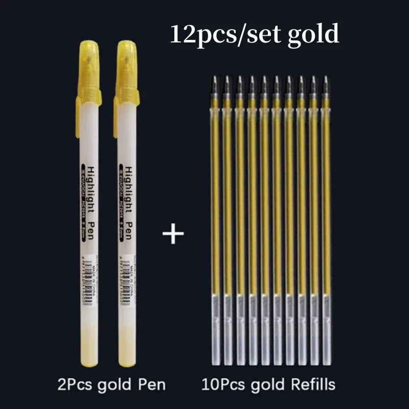 12pcs/set 0.8mm Paint Marker Permanent Marker Graffiti Metalic Marker Pens Gold Silver White Pen Writting Drawing Art Supplies